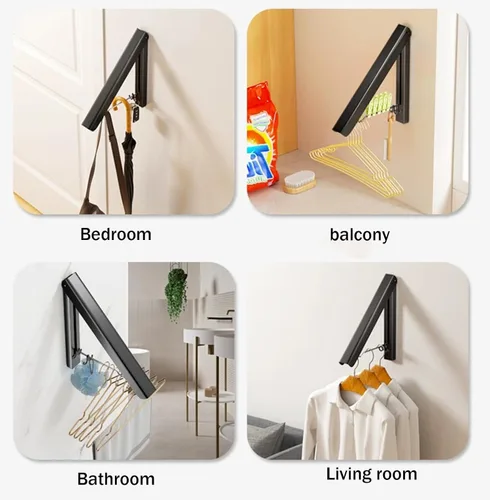 Miniatura 6 de Estante de secado plegable para montar en la pared, colgador de ropa retráctil, percheros de secado de aluminio para el hogar, organizador