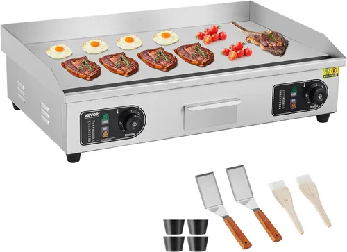 VEVOR Plancha Eléctrica Comercial, Parrilla Plana de Encimera de 2800W, Temperatura Ajustable de 122℉-572℉, Parrilla de Acero Inoxidable de 29