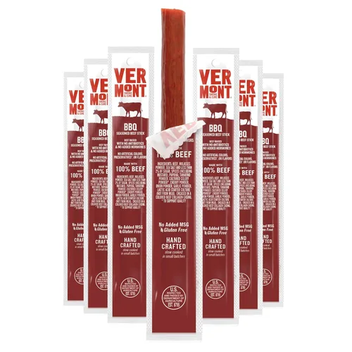 Palitos de aperitivos de Vermont Smoke & Cure – Sazonado para barbacoa – Carne de res – Proteína de carne saludable – 1 oz Jerky Stick – Caja de 24