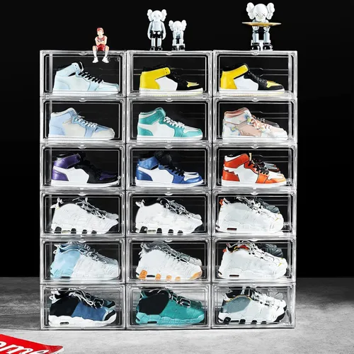 Miniatura 10 de Paquete de 12 cajas para zapatos, contenedor de caja para zapatillas de plástico acrílico transparente apilable, caja organizadora de zapatos