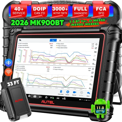 Autel Escáner MaxiCOM MK900BT, 2026 MK900-BT Herramienta de escaneo de diagnóstico bidireccional, 2.0 BT Ver. de MK900 MX900, 8 pulgadas hasta
