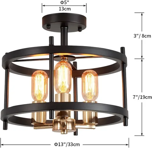 Miniatura 2 de AGV LIGHTING Lámpara de techo semiempotrada, 3 luces, montaje en techo, acabado negro y dorado Negro y dorado 001