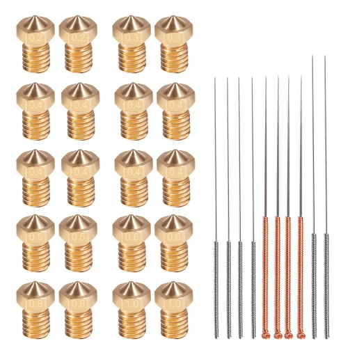 Kit de boquillas para impresora 3D M6 con agujas de limpieza, boquilla extrusora de latón V6 V5, cabezal de impresión de 0.069 in de filamento para