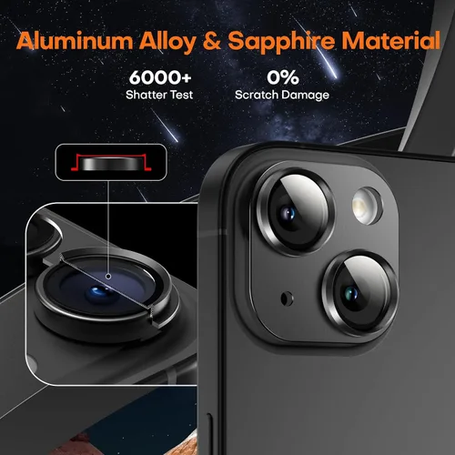 Miniatura 5 de Protector de lente de cámara para iPhone 15/iPhone 15 Plus/iPhone 14/iPhone 14 Plus, pantalla de cubierta de cámara de vidrio templado de aleación