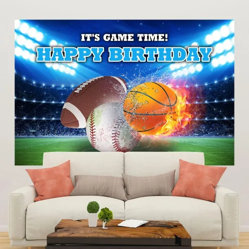 Miniatura 5 de Ticuenicoa Telón de fondo de cumpleaños deportivo de 5 x 3 pies para niños, fútbol, baloncesto, béisbol, cumpleaños, fondo de cumpleaños para niños