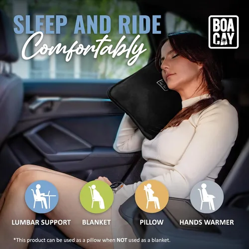 Miniatura 6 de BOACAY - Manta de viaje suave y cálida para avión y automóvil - Esencial para vuelos largos para mujeres, hombres, niños - Almohada compacta