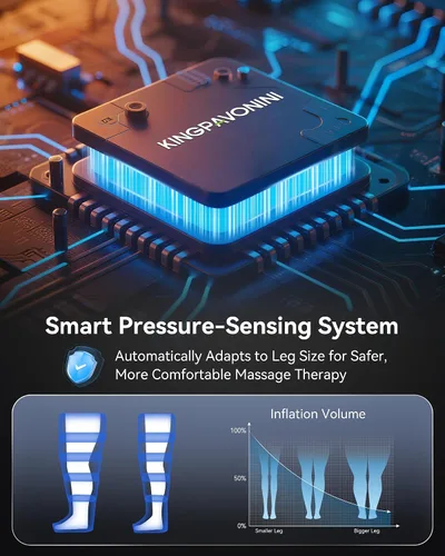 Miniatura 7 de KingPavonini Masajeador inalámbrico de compresión de piernas con 5 cámaras superpuestas y calor de 3 pies, masajeador de piernas de 4500 mAh