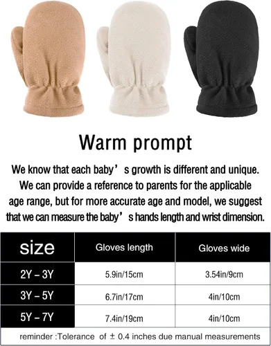 Miniatura 3 de 3 pares de guantes de vellón para niños, guantes cálidos de invierno para niños y niñas, guantes de esquí de nieve resistentes al viento