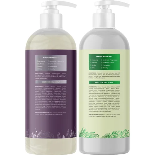 Miniatura 6 de Set de champú y acondicionador sin sulfato – Champú y acondicionador de árbol de té salvia y romero para el cuidado del cuero cabelludo seco