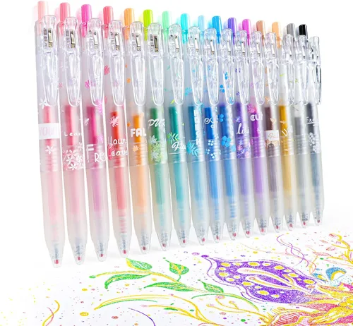 HANKU Bolígrafos de gel con purpurina, 16 colores lindos bolígrafos con purpurina para niñas y adultos, para colorear, diario, álbumes de recortes,