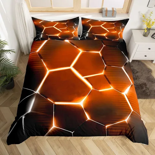 Miniatura 10 de Feelyou Juego de funda de edredón de panal de abeja, color verde y amarillo, juego de ropa de cama hexagonal para niños y niñas, funda de edredón