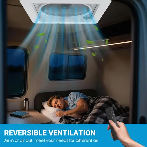 Miniatura 2 de Ventilador de techo para RV de 14" silencioso con motor de menor ruido, ventilación permanente de nivel de soporte reversible Max Air para techo