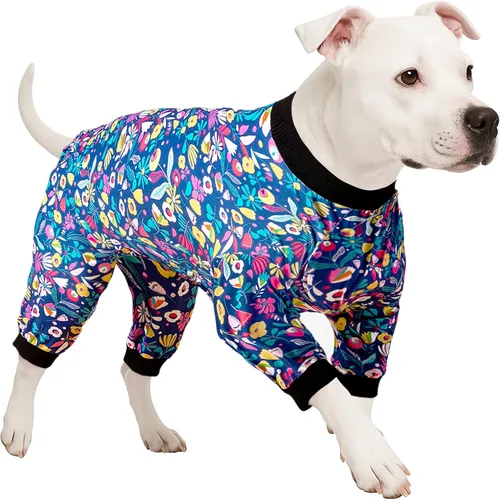 Miniatura 11 de LovinPet - Pijama y camiseta de algodón puro para perros gigantes, diseño a rayas de color amarillo y negro, de 4 patas, protección que cubre todo