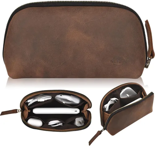 Miniatura 8 de Bolso de cuero para tecnología con cables y cargadores Bolso de tecnología Bolso de accesorio de viaje con cremallera Estuche organizador