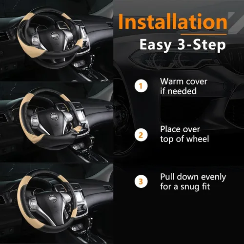 Miniatura 6 de Funda de cuero para volante de auto, protector antideslizante para volante de auto de cuero de microfibra transpirable, ajuste universal