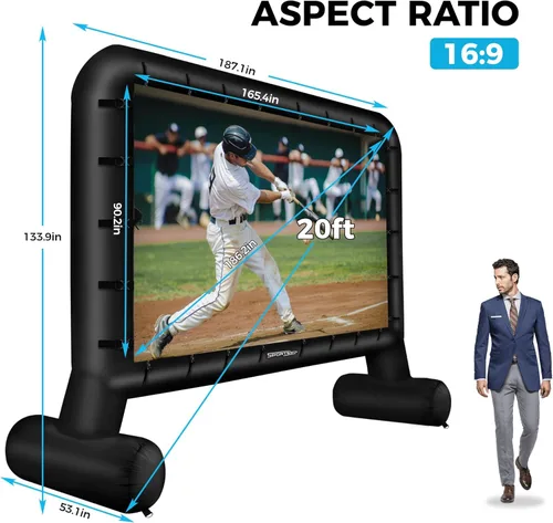 Miniatura 2 de Pantalla de cine inflable de 20 pies para exteriores, pantalla de proyector inflable para exteriores con ventilador de aire, pantallas de cine