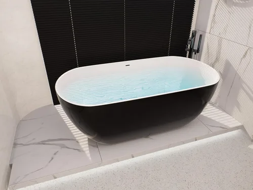 Miniatura 5 de BuildMyplace - Bañera independiente de acrílico de 67 pulgadas, bañera de baño contemporánea con desbordamiento y desagüe desplegable en cromo