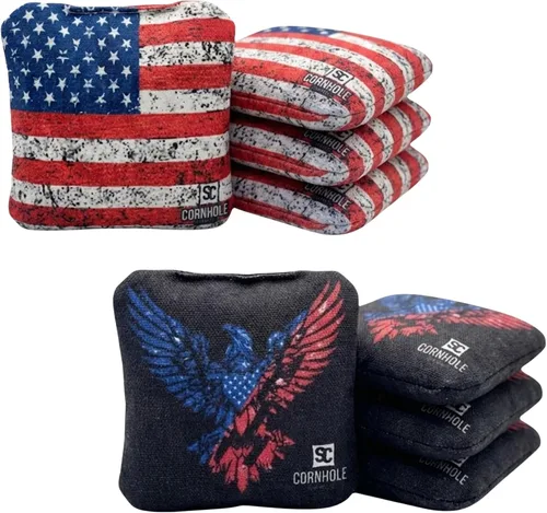 Miniatura 19 de Bolsas Profesionales de Cornhole de Doble Cara - 16 oz 6x6 con Relleno de Resina Premium - Bolsas de Frijoles Pro de Torneo Oficial Rojo/real
