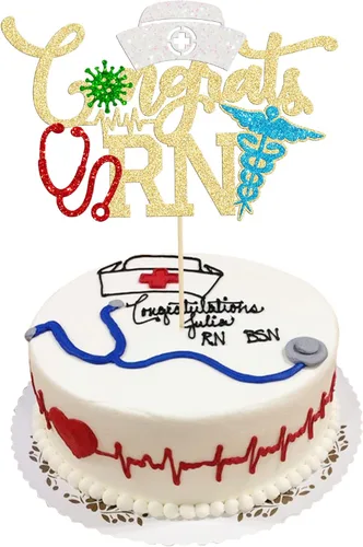 Miniatura 16 de Gyufise Decoración para pastel de enfermería con purpurina para enfermera, feliz cumpleaños, selección de pastel médico, decoración de pasteles