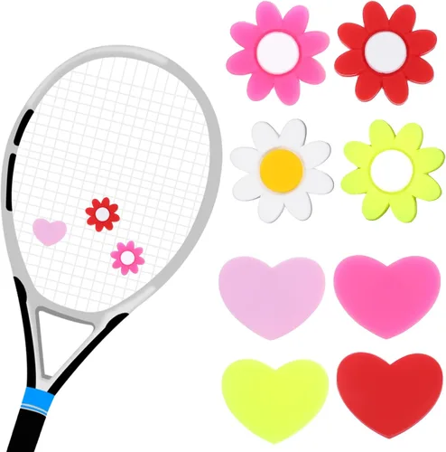 LLOUSSAK 8 piezas de amortiguador de raqueta de tenis, amortiguador de tenis de silicona para raqueta, corazón y flores, accesorios de tenis para