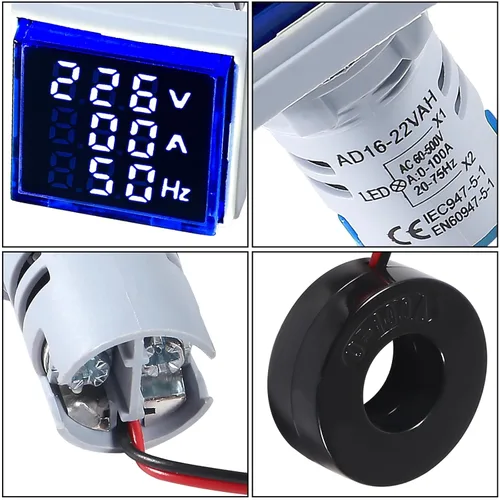 Miniatura 3 de Alinan 3 en 1 60-500V 0-100A AC Digital Amperímetro Voltímetro, Pantalla de tubo digital cuadrado de 0.866 in con transformador, Detector de voltaje