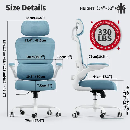 Miniatura 2 de TRALT Silla de Oficina Ergonómica de Escritorio, 330 LBS Sillas de Escritorio de Oficina de Malla para el Hogar con Ruedas, Silla Gaming Cómoda