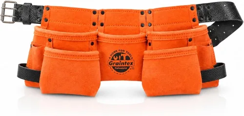 Miniatura 10 de Graintex DS2139: Cinturón portaherramientas de 9 bolsillos para niños en color rosa, cuero de ante, cinturón real para niños, delantal