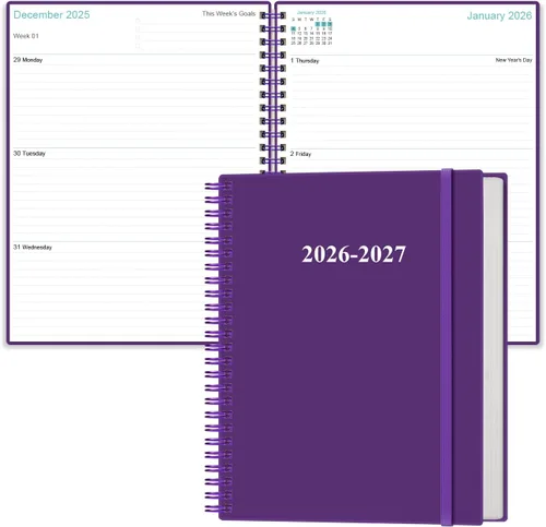Miniatura 17 de Agenda 2026-2027 – Agenda semanal y mensual de 18 meses de enero de 2026 a junio de 2027, planificadores en espiral 2026-2027 con cierre elástico