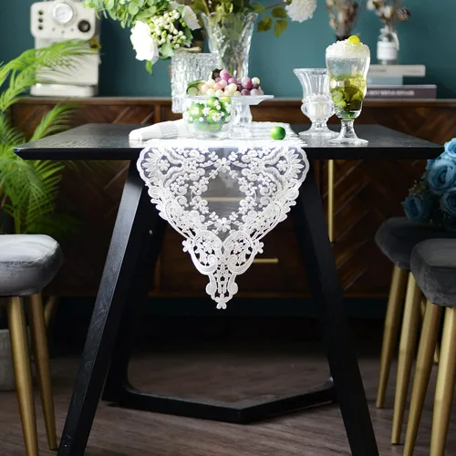 Miniatura 9 de SUTAVIA Camino de mesa de encaje bordado, pañuelo clásico rectangular de macramé, para cocina, comedor, mesa de café, bufanda de mantel y banquete