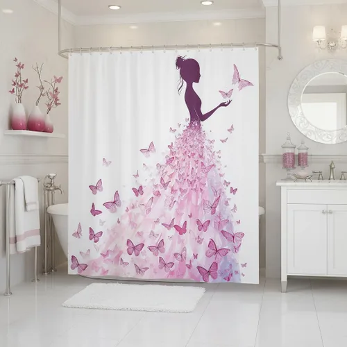 Miniatura 9 de Homewish Cortina de ducha de sirena azul con diseño de princesa sirena, juego de cortina de ducha para niños y adultos, cortina de baño subacuática