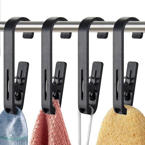 Ganchos de Lavandería con Clips Colgador Organizador de Armario Pinzas Calcetines Botas Sujetadores Toallas para Baño Armario Cocina Oficina 4 Negro