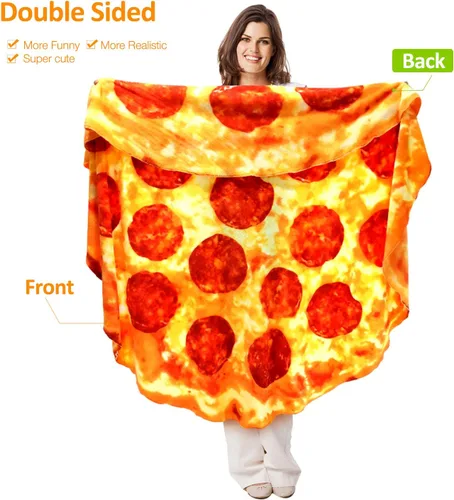Miniatura 6 de Manta de Pizza de 63 Pulgadas Tamaño Adulto de Doble Cara, Manta de Comida de Pizza para Adultos y Niños, Mantas Divertidas de Doble Cara Realistas