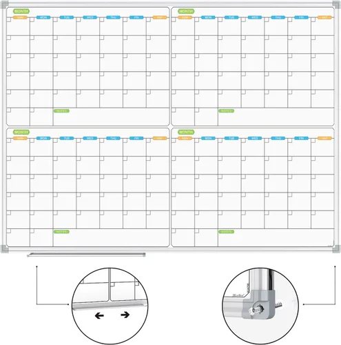 Miniatura 2 de JILoffice Calendario magnético de borrado en seco, pizarra blanca de 2 meses, 36 x 24 pulgadas, marco de aluminio plateado, tablero montado