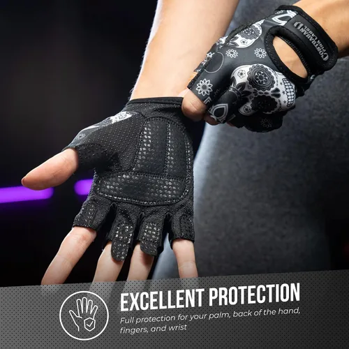 Miniatura 5 de Contraband Pink Label 5237 – Guantes de levantamiento de pesas con calavera, para mujer, Serie Design (1 par), Gris, M