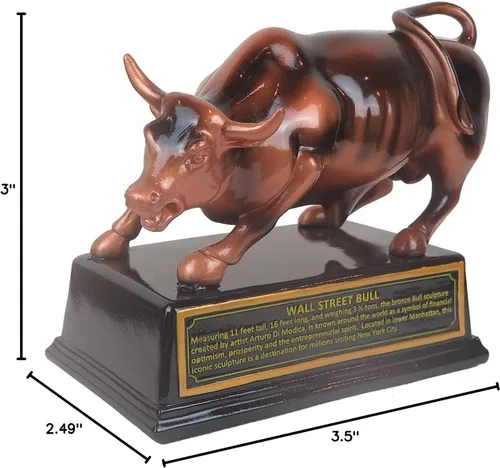 Miniatura 6 de Estatua oficial de resina de bronce con licencia oficial de Wall Street Bull Stock Market NYC con base (pequeña de 3.5 pulgadas)