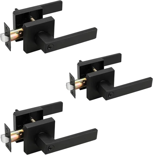 Miniatura 11 de Probrico - Paquete de 4 perillas/manijas para puerta de entrada negras con la misma llave, resistente, estilo contemporáneo, cerradura exterior