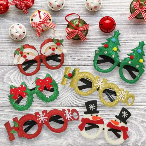 Miniatura 3 de JAKADYUKS 16 lentes de Navidad, recuerdos de fiesta, adornos colgantes para árbol de Navidad, accesorios de cabina de fotos, decoraciones de fiesta