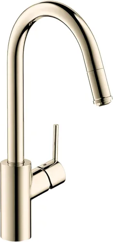 Miniatura 7 de hansgrohe Talis 14872251 - Grifo de cocina de arco alto dorado S² con rociador extraíble, grifo para fregadero de cocina, cabezal rociador