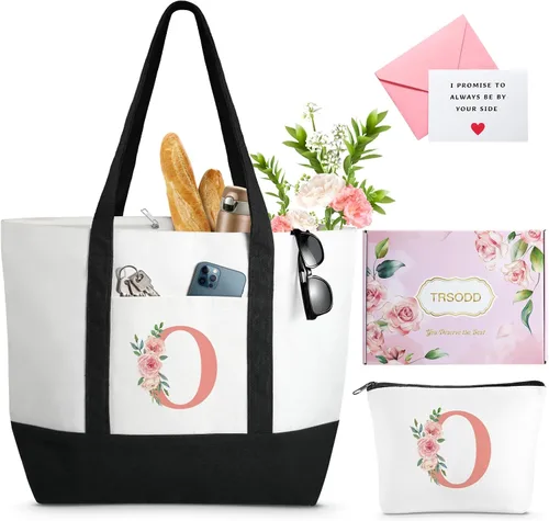 Miniatura 17 de TRSODD Regalos de cumpleaños para mujer, bolsa de lona con inicial con correa ajustable para el hombro y bolsa de maquillaje, regalos para mamá