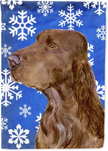 Miniatura 105 de Caroline's Treasures SC9374GF Bulldog English Snow flakes Holiday Garden Flag Buzón Bandera decorativa para patio exterior, patio, obras de arte