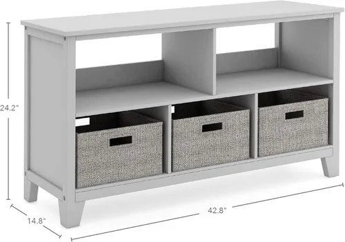 Miniatura 2 de Martha Stewart Estantería baja para niños (gris) - Organizador de almacenamiento de madera de 24 pulgadas con cubos de tela para sala