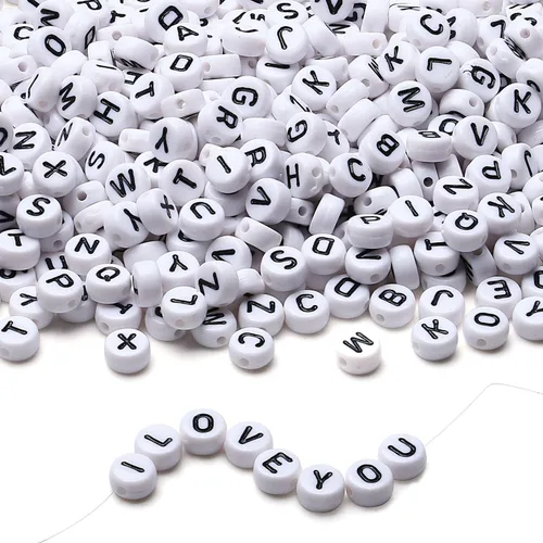Miniatura 16 de LAIDANLA - 1500 cuentas de letras acrílicas del alfabeto doradas, cuentas redondas blancas de 7×4mm para hacer joyas, pulseras, collares, llaveros