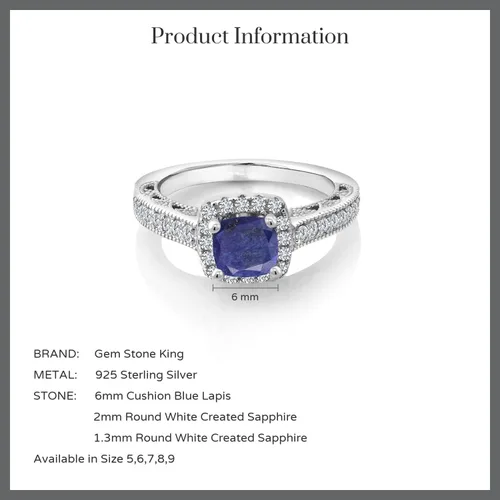 Miniatura 32 de Gem Stone King Anillo de compromiso de plata de ley 925 de 0.236 in con piedra natal y zafiro blanco creado con acento Anillo de compromiso