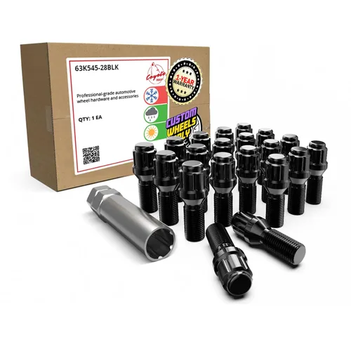 Wheel Accessories Parts 20 pernos de rosca M12 x 1.5 12 x 1.5 para asiento de bellota, acabado negro, vástago de 1.102 in de longitud, llave