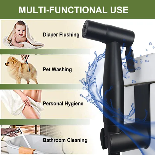 Miniatura 2 de Pulverizador de bidé de mano, limpieza de inodoro, pañal para bebé, limpieza higiénica, instalación rápida y fácil, múltiples usos, acero Negro mate