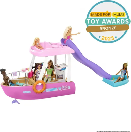 Miniatura 3 de Set de juego de barco de ensueño de Barbie con más de 20 accesorios temáticos marinos de tamaño para muñecas de moda, incluyendo piscina, tobogán