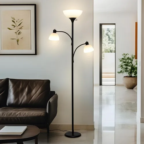 Miniatura 8 de Brightech Sky Dome Lámpara de pie doble LED, lámpara de pie Torchiere súper brillante con 2 lámparas de lectura para salas de estar y oficinas