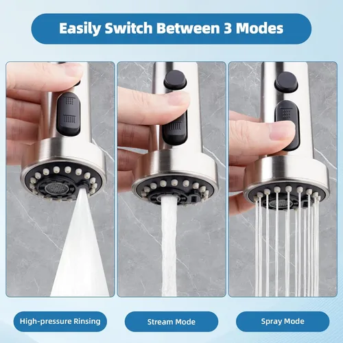 Miniatura 2 de Hibbent Cabezal de Grifo de Cocina Desplegable de Reemplazo, Boquilla de Rociador de Fregadero de 3 Funciones con 15 Adaptadores, Compatible