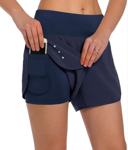 Miniatura 18 de Ksmien - Pantalones cortos de correr 2 en 1 para mujer, ligeros, para entrenamiento, gimnasio, yoga, forro con bolsillos para teléfono