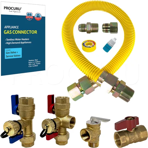 Miniatura 23 de PROCURU Conector de gas flexible universal de 1" de diámetro exterior x 24" (2 pies) x 3/4" MIP x 3/4" FIP, con/sin válvulas de servicio, tubería